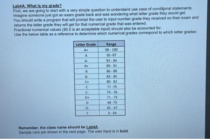 Solved Lab4A: What is my grade? First, we are going to start | Chegg.com