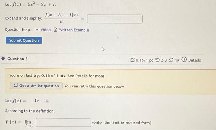 Solved Let F X 5x2−2x 7 Expand And Simplify Hf X H −f X