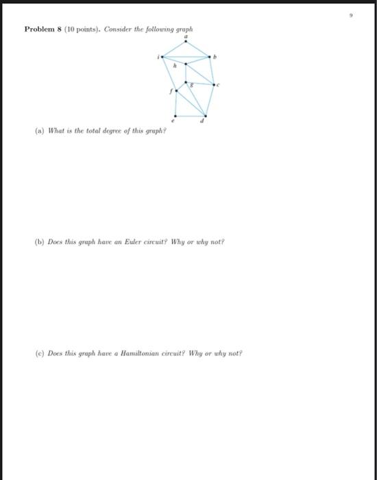 Solved Problem 8 (10 points). Consider the following graph | Chegg.com