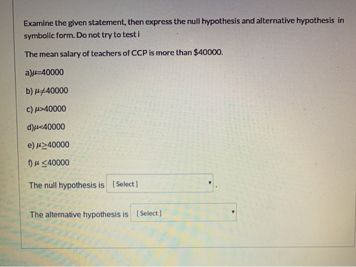 which is the correct null hypothesis of the given statement