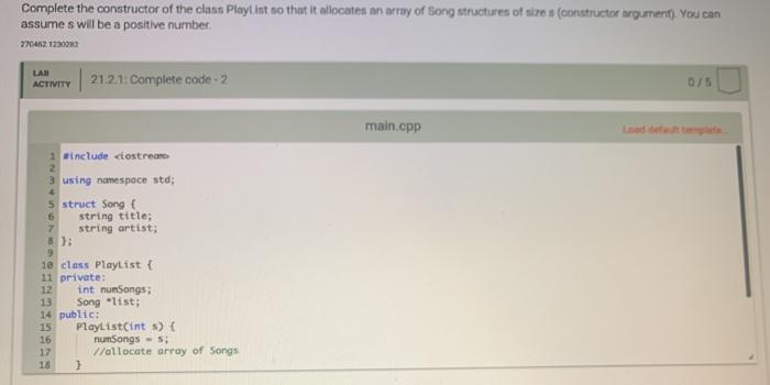 Solved Complete the constructor of the class Playlist so | Chegg.com