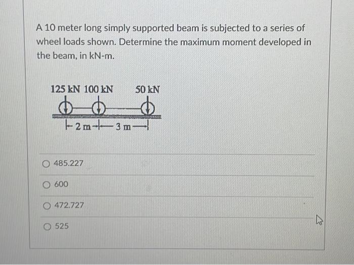 Solved A 10 meter long simply supported beam is subjected to | Chegg.com