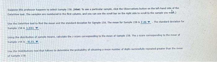 Suppose this professor happens to select Sample 158. | Chegg.com