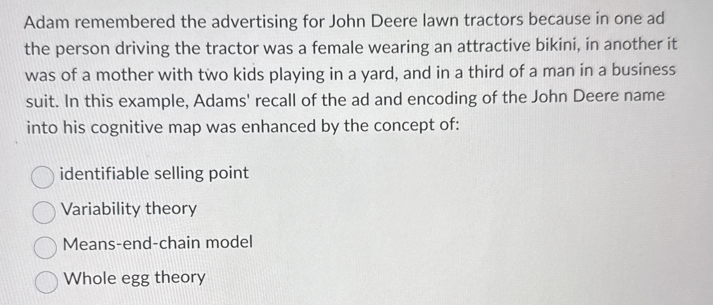 Solved Adam remembered the advertising for John Deere lawn