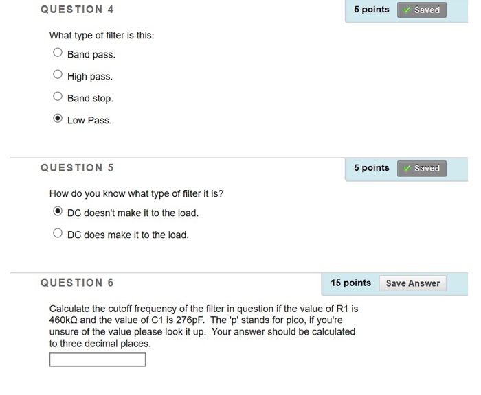 Solved QUESTION 4 5 points Saved What type of filter is | Chegg.com