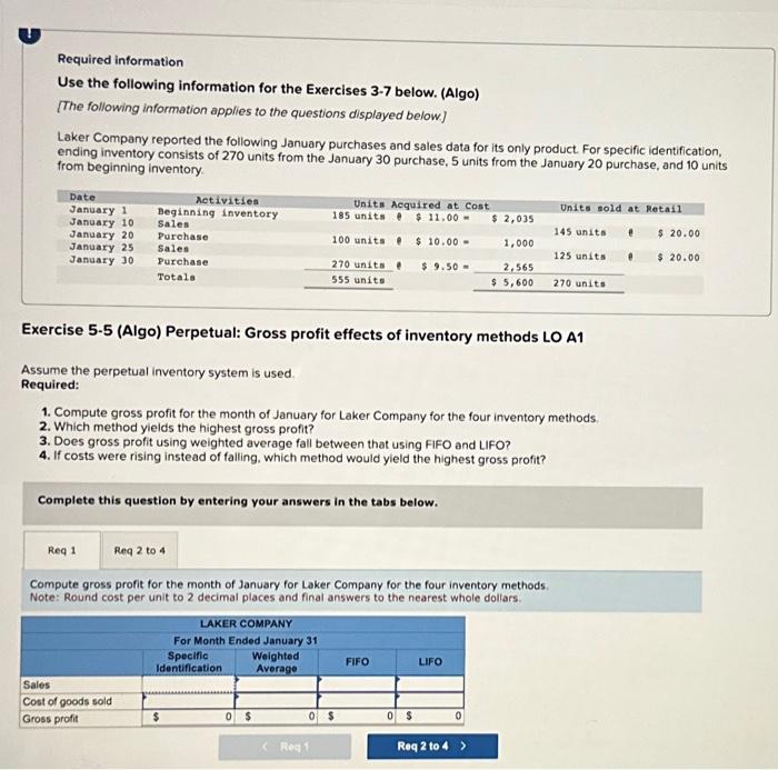 Solved Required information Use the following information | Chegg.com