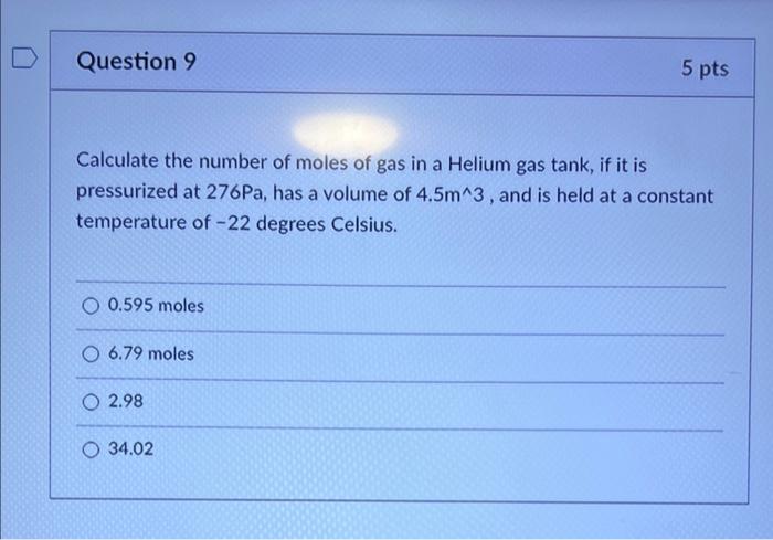 calculate moles of gas