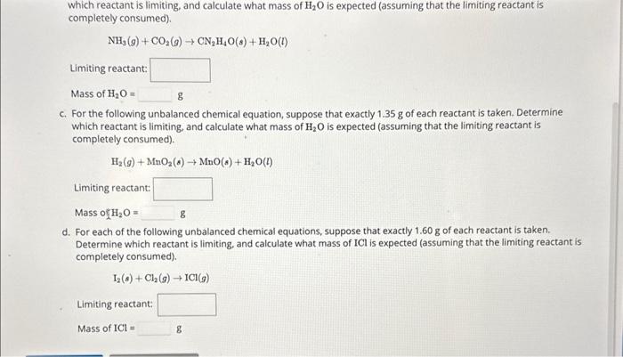 Solved a. For the following unbalanced chemical equation, | Chegg.com