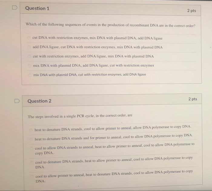 Solved D Question 1 2 pts Which of the following sequences | Chegg.com