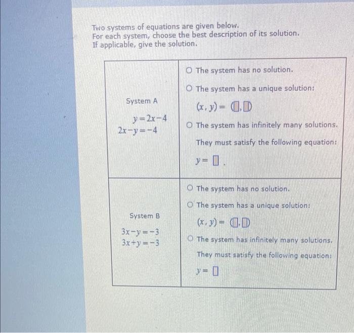 Solved Two systems of equations are given below. For each | Chegg.com