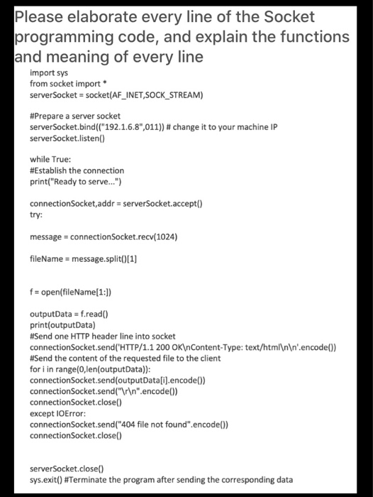 Solved Please elaborate every line of the Socket programming | Chegg.com