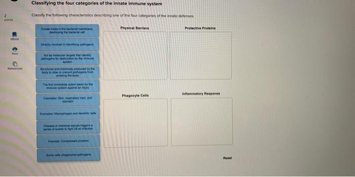 Classifying the four categories of the innate immune system
Classify the following charecteristics bescribing one of the four