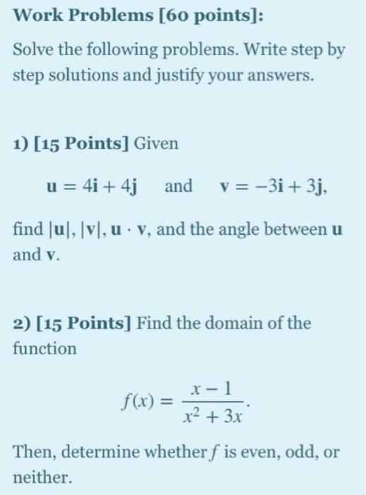Solved Work Problems [60 points]: Solve the following | Chegg.com
