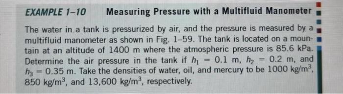 Solved EXAMPLE 1-10 Measuring Pressure with a Multifluid | Chegg.com