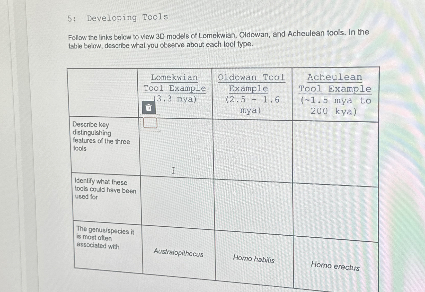 Solved 5: Developing ToolsFollow the links below to view 3D | Chegg.com