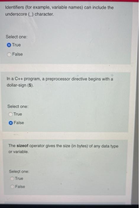 Solved Identifiers (for example, variable names) can include | Chegg.com