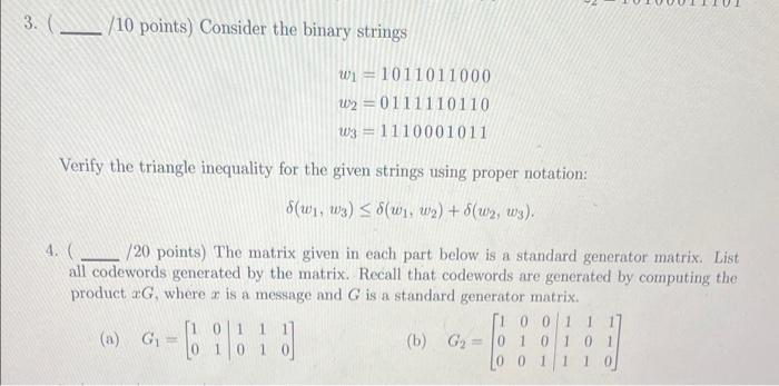 Solved 3. (/10 points) Consider the binary strings wj = | Chegg.com