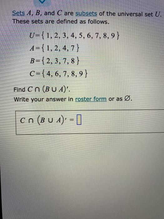 Solved Sets A, B, And C Are Subsets Of The Universal Set U. | Chegg.com