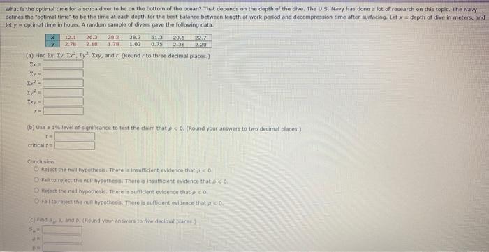 Solved What is the optimal time for a scaba diver to be on | Chegg.com