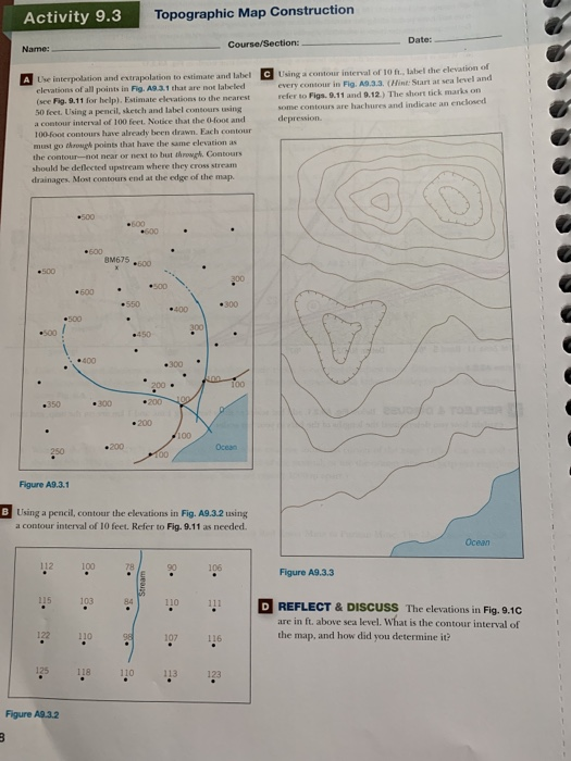 Solved Activity 9.3 Topographic Map Construction | Chegg.com