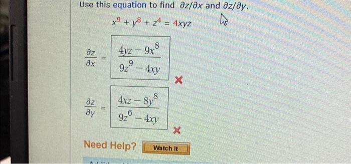 Solved Use This Equation To Find ∂z∂x And ∂z∂y 3707