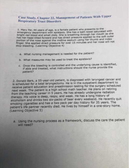 Solved Case Study, Chapter 22, Management of Patients with | Chegg.com