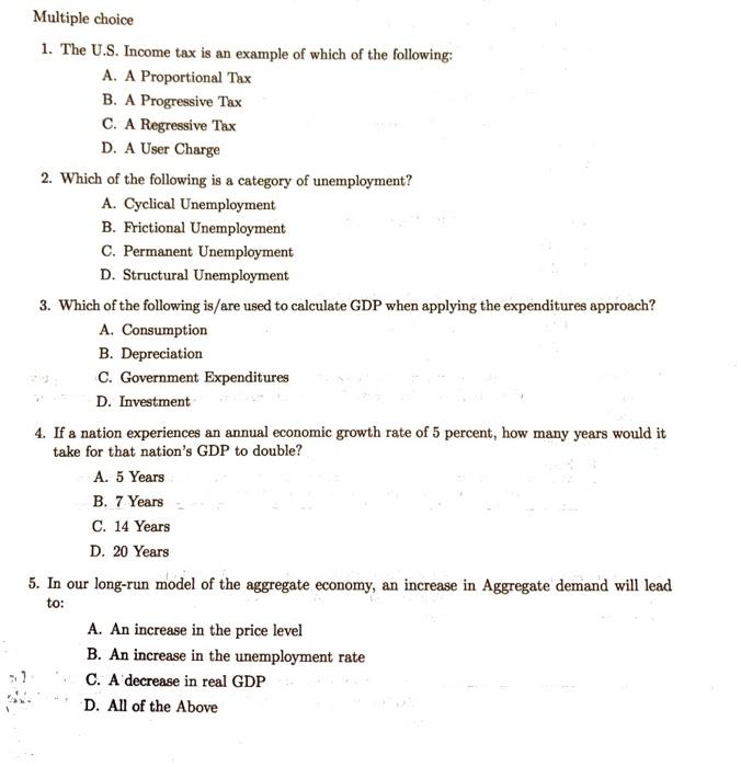 Multiple choice 1. The U.S. Income tax is an example | Chegg.com