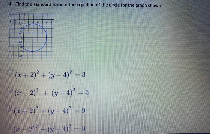 Solved 4 Find The Standard Form Of The Equation Of The C Chegg Com