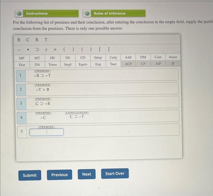 Solved Rules of Inference For the following list of premises | Chegg.com