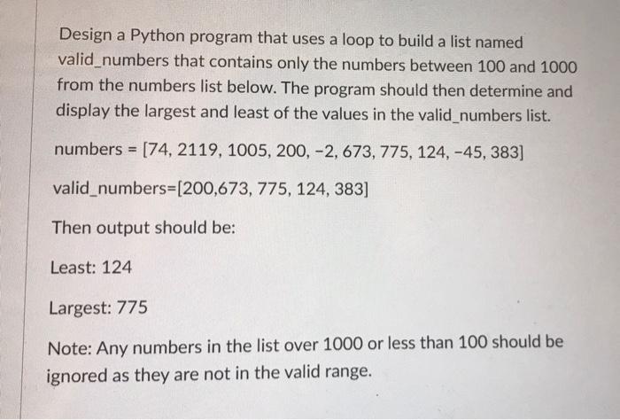 Solved Design a Python program that uses a loop to build a | Chegg.com