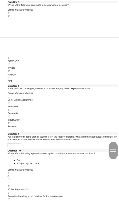 Solved Question 7 Which of the following constructs is an | Chegg.com