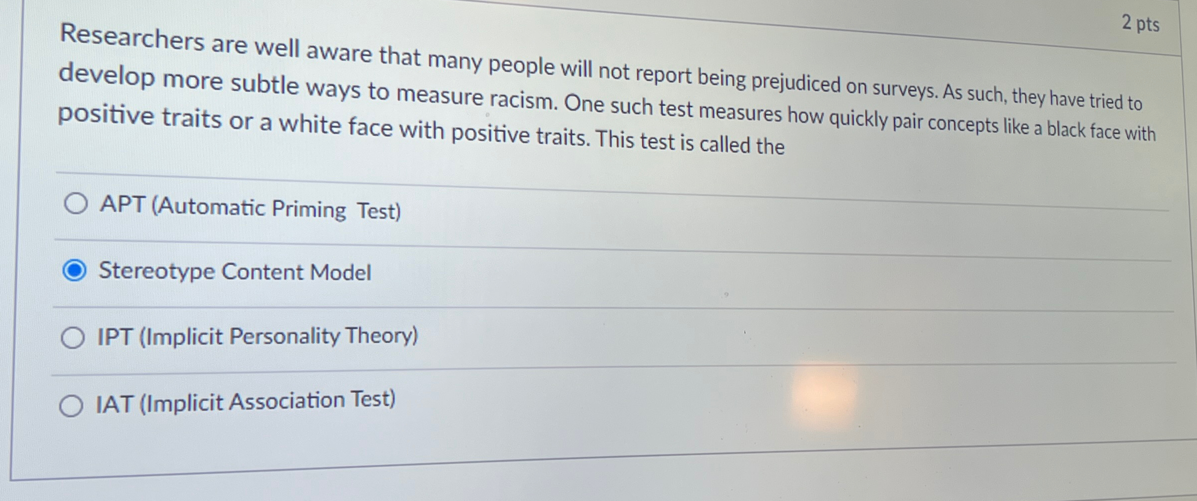 Solved 2 ﻿ptsResearchers are well aware that many people | Chegg.com