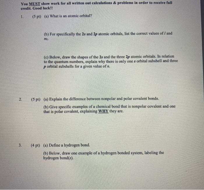 Solved You MUST show work for all written out calculations & | Chegg.com