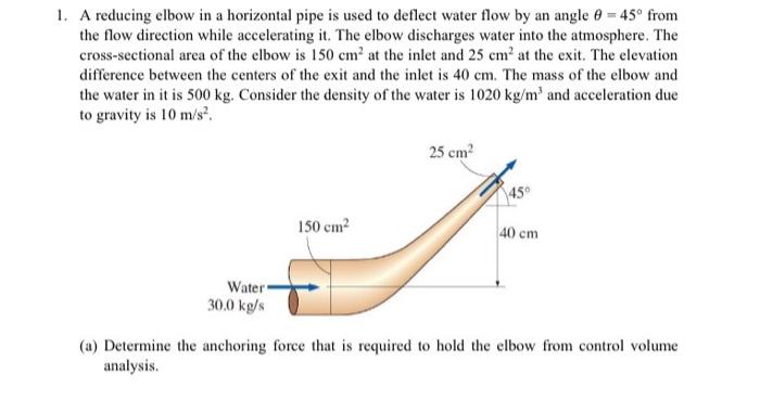 Solved 1. A reducing elbow in a horizontal pipe is used to | Chegg.com