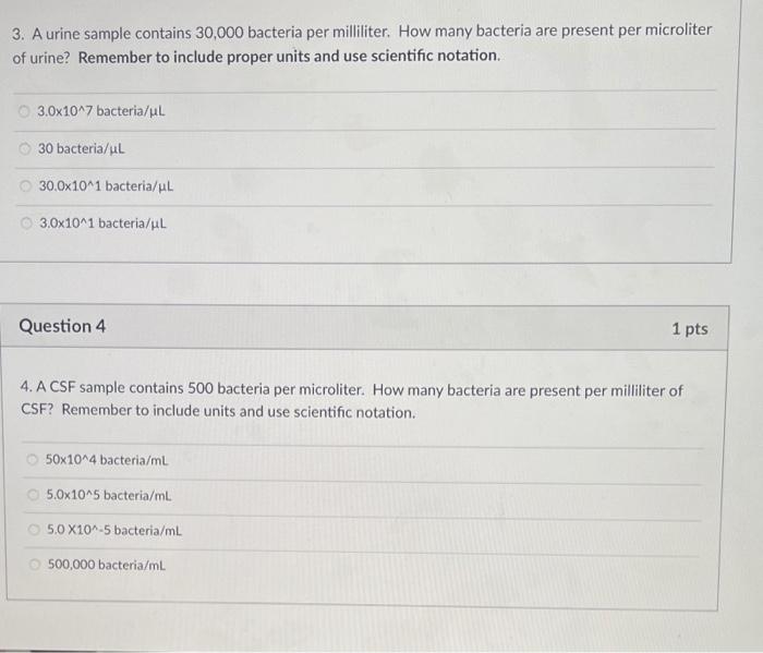 Solved 3 A Urine Sample Contains 30 000 Bacteria Per Chegg Com   Image