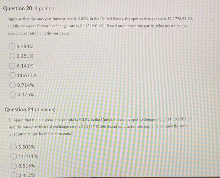 Solved Question 20 (4 points) Suppose that the one-year | Chegg.com