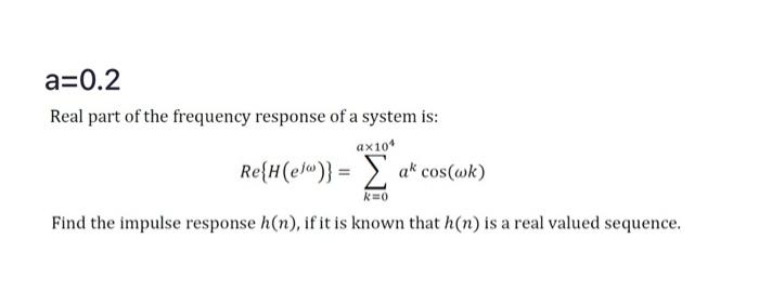 Solved a=0.2 Real part of the frequency response of a system | Chegg.com
