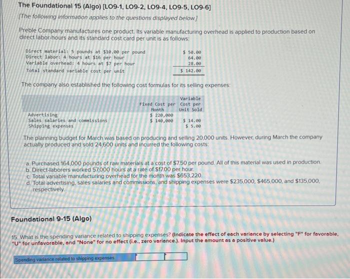 Solved The Foundational 15 (Algo) [LO9-1, LO9-2, LO9-4, | Chegg.com