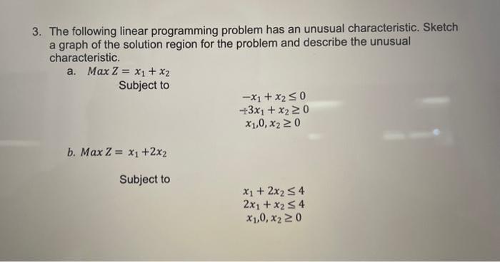 Solved 3. The following linear programming problem has an | Chegg.com