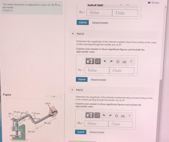 Solved Part A The Metal Stud Punch Is Subjected To A Force | Chegg.com