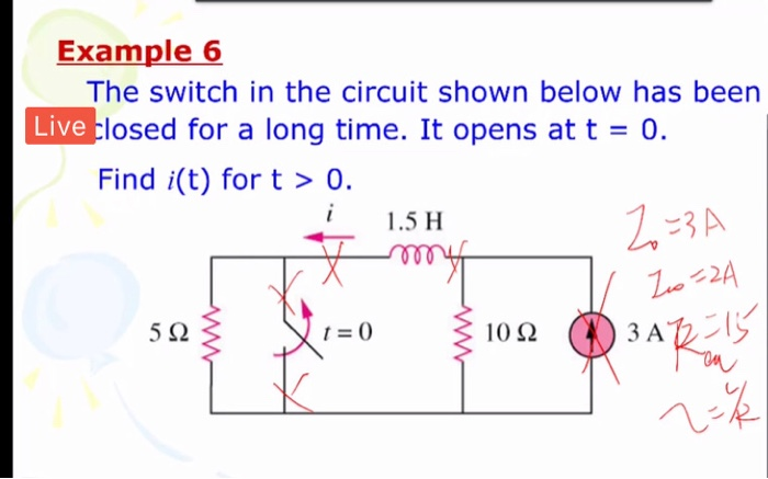 Solved Example 6 The switch in the circuit shown below has | Chegg.com