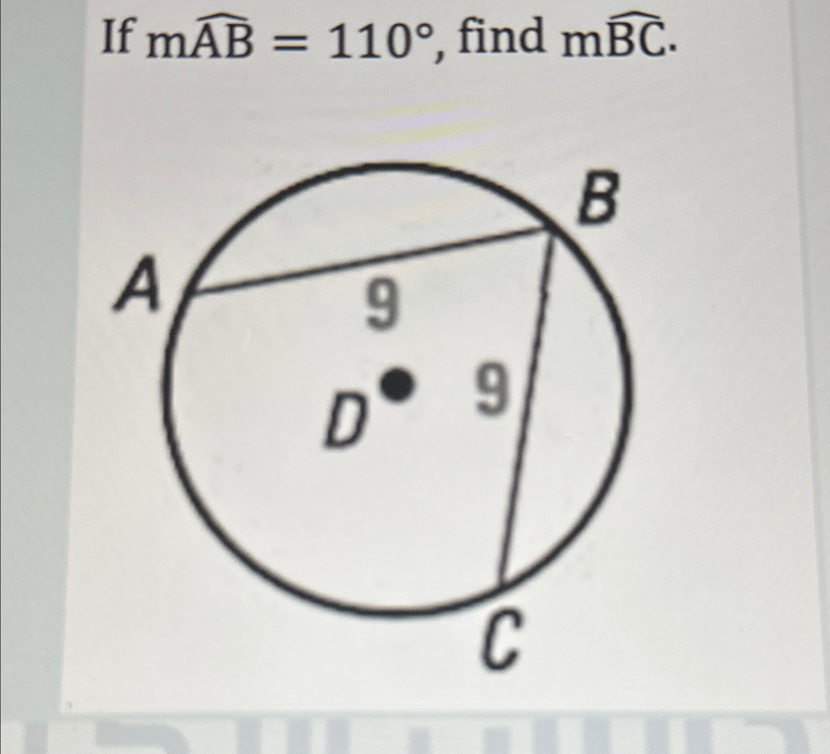 Solved If mAB=110°, ﻿find mBC. | Chegg.com
