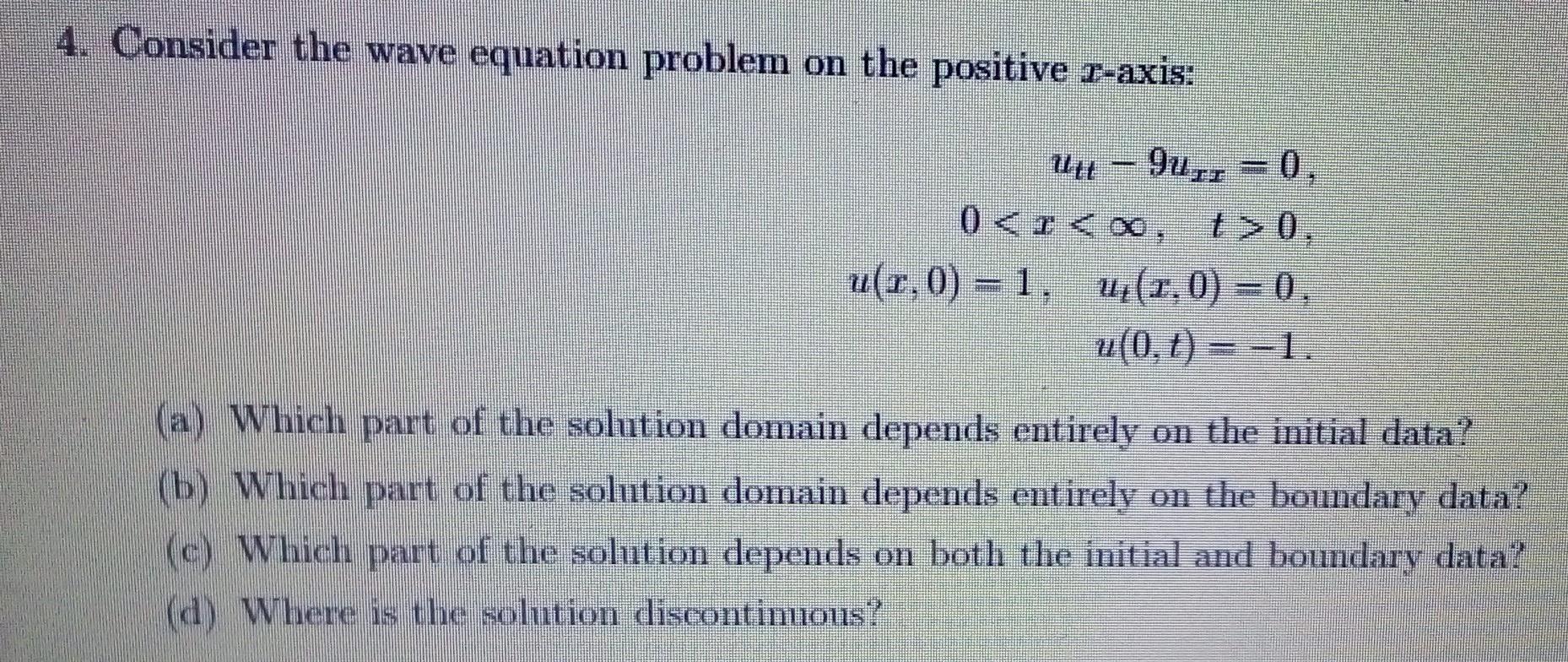 Solved 4. Consider the wave equation problem on the positive | Chegg.com