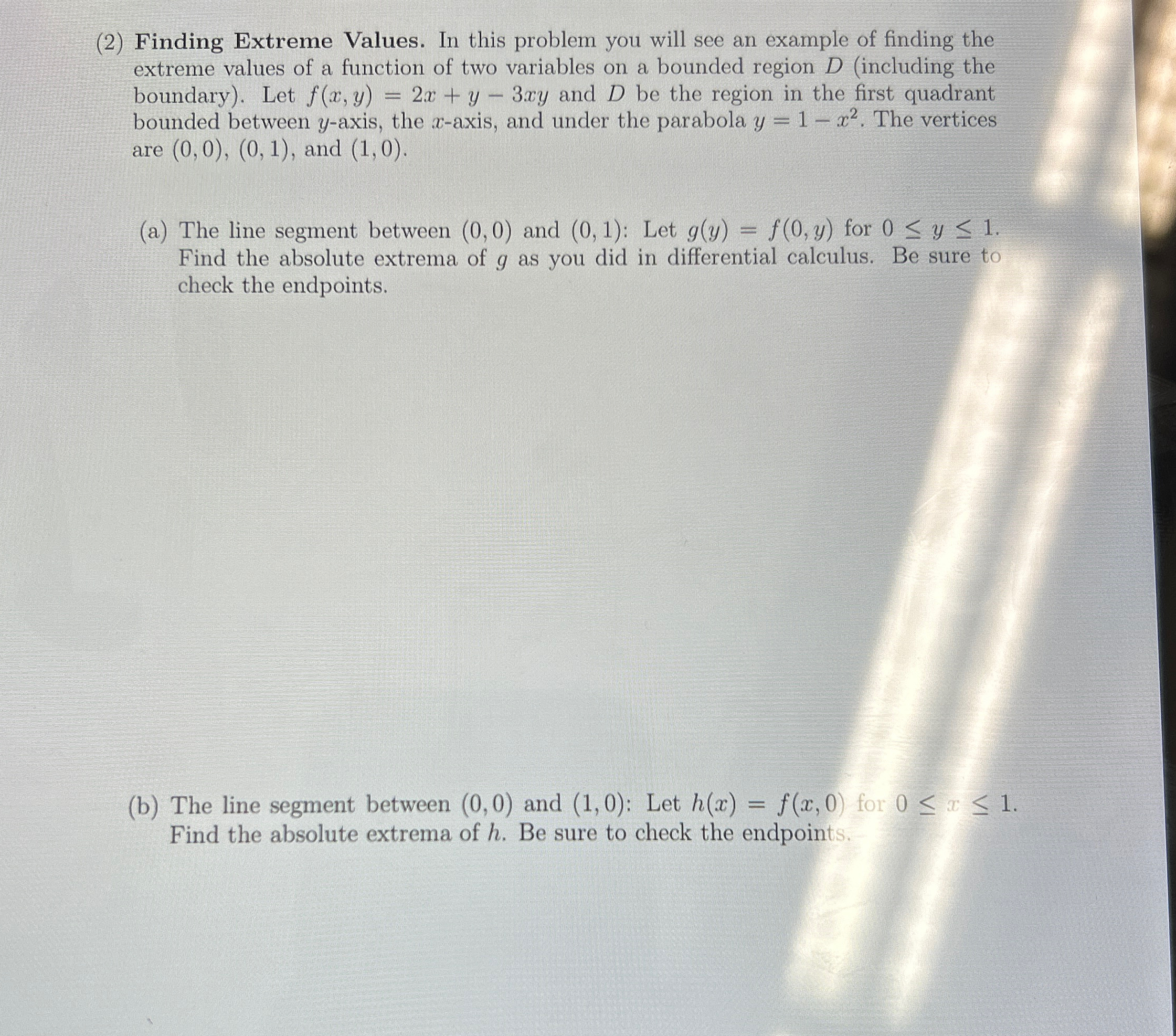 Solved (2) ﻿Finding Extreme Values. In this problem you will | Chegg.com