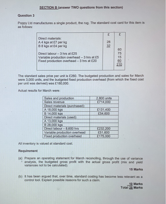 SECTION B (answer TWO Questions From This Section) | Chegg.com