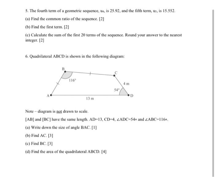 Solved 5. The fourth term of a geometric sequence, u4, is | Chegg.com