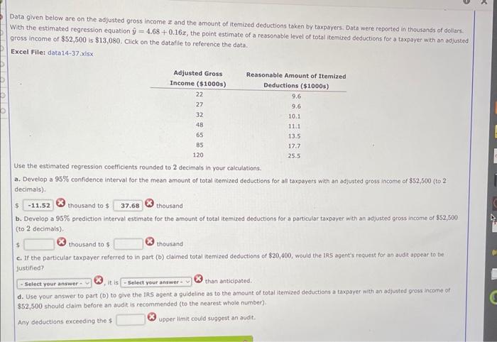 Solved Data Given Below Are On The Adjusted Gross Income X | Chegg.com