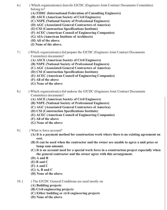 Solved 6. 7.C 8.( Which Organization(s) Does Do EJCDC | Chegg.com