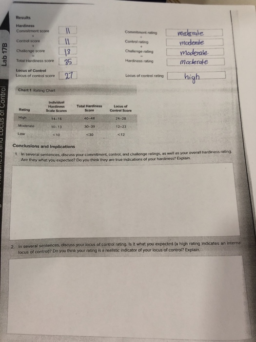 Solved Lab 17B Evaluating Your Hardiness and Locus of Con