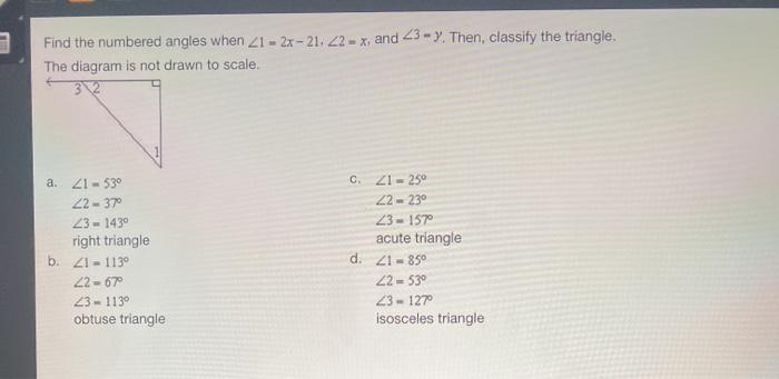Solved Find the numbered angles when 21 - 2x-21. 22 - X, and | Chegg.com